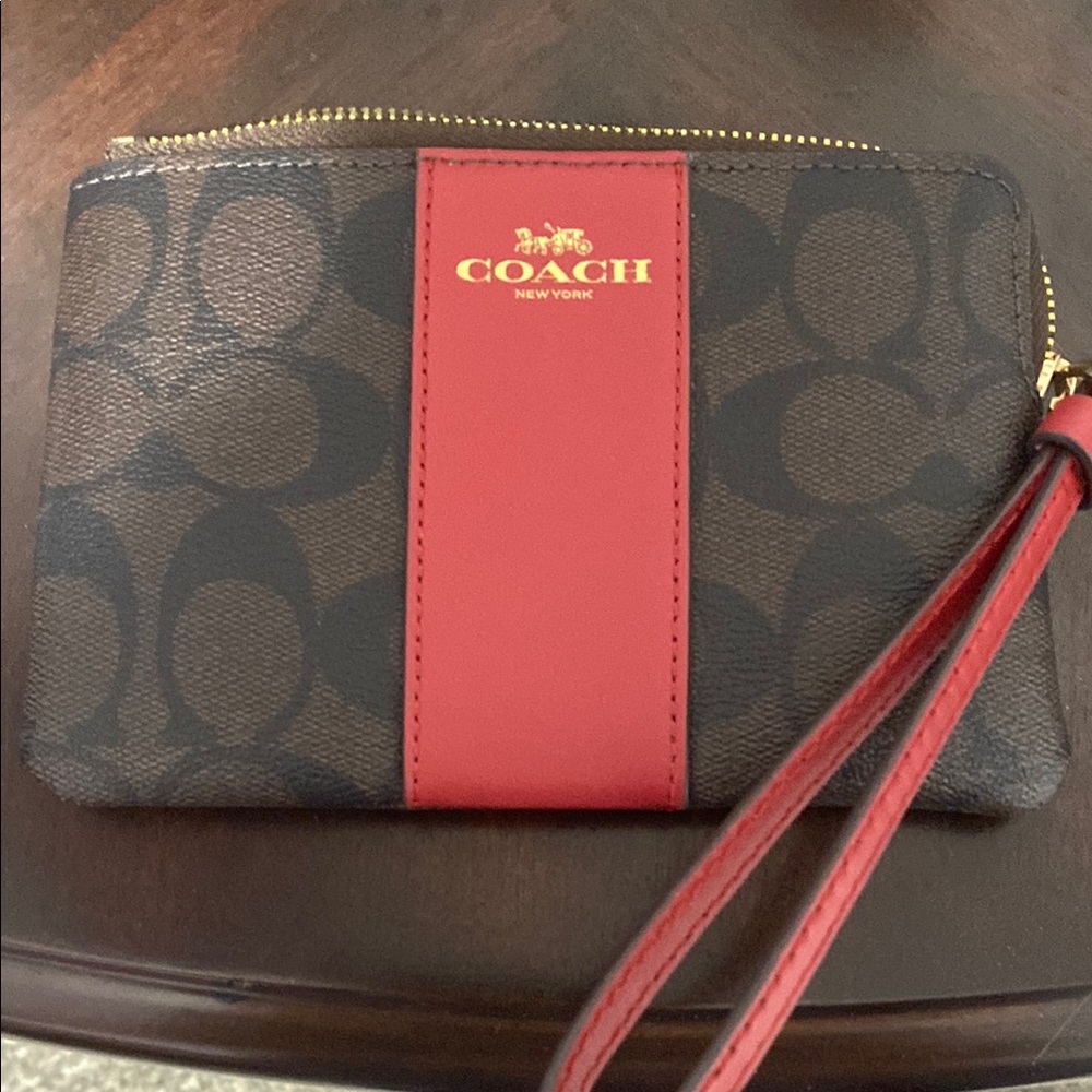 Coach Red and Brown Wristlet
